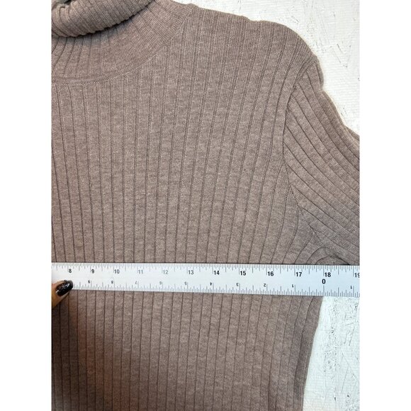 Peruvian Connection Women’s L Ribbed Taupe Knit Turtleneck Top 100% Pima Cotton - Picture 6 of 7